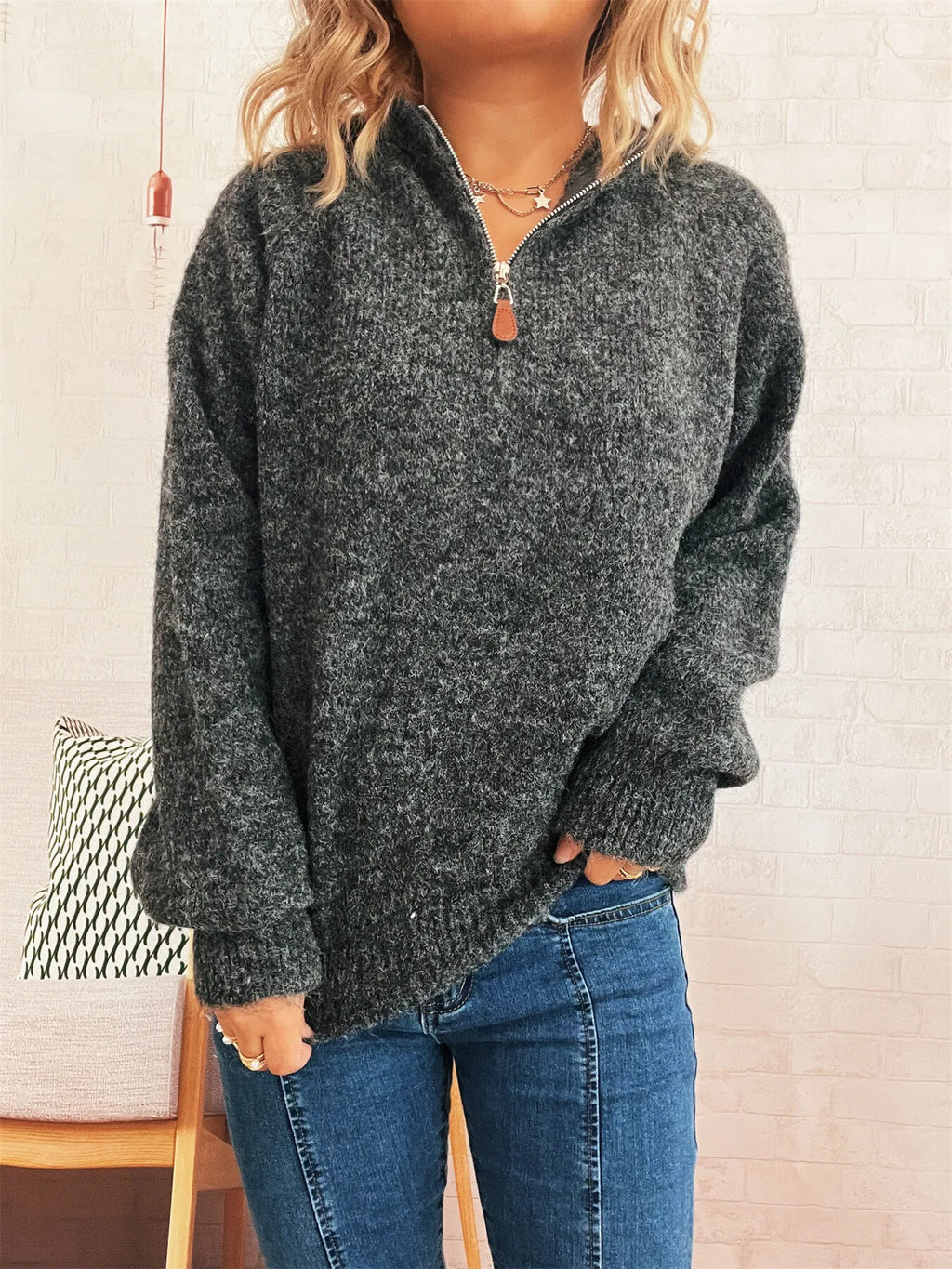 Quarter Zip Ribbed Hem Sweater 501d47775b6b41c5a86c1f499ef29c18-Max-Origin