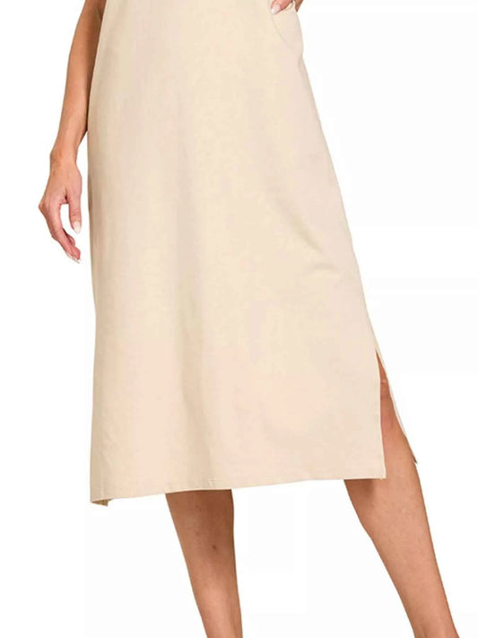Round Neck Side Slit Midi Dress 502e83e0-e594-4aea-985b-681171201d49-Max-Origin