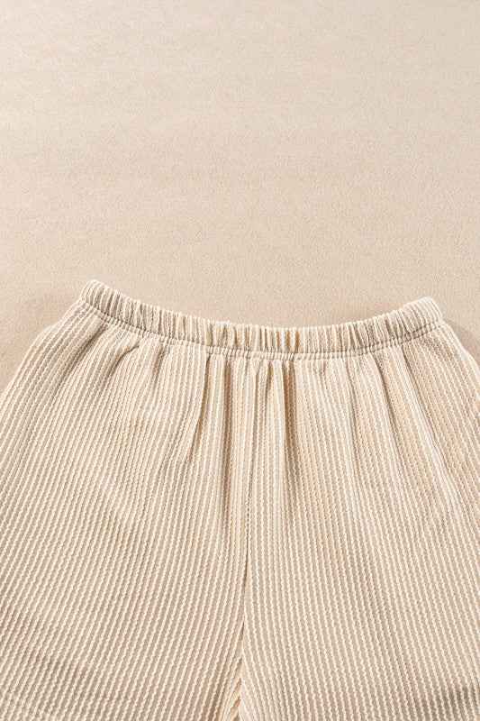 Corded Knit Long Sleeve Top and Shorts Set 503d446a-c31c-4948-be85-587cfef06af4