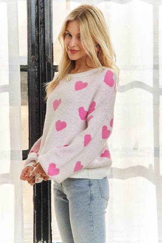 ADORA Heart Round Neck Drop Shoulder Sweater 503e96af-9f5c-4b38-beb3-8b95f9162bdf-Max