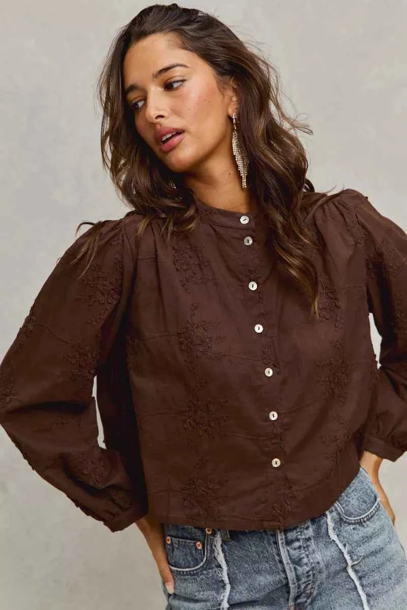 SO ME 3d Floral Woven Long Sleeve Front Button Shirt 5046884a01ed4827b7324a9975ed5df2-Max-Origin