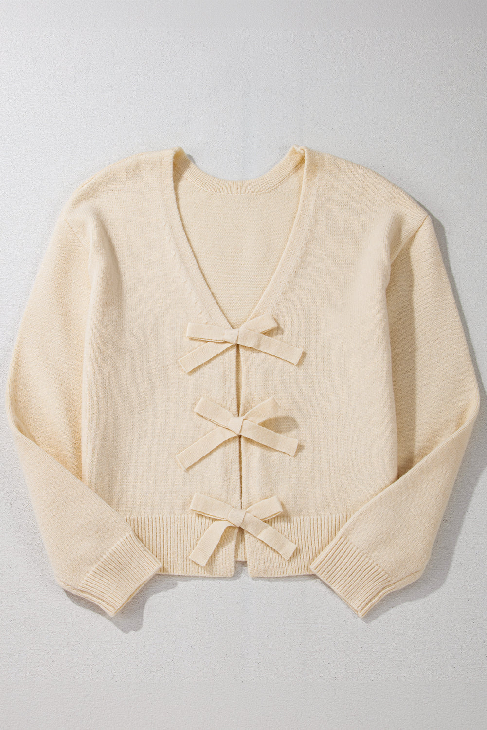 Jet Stream Plain Bowknot Knit Cropped Cardigan 504ccdbc28546e32