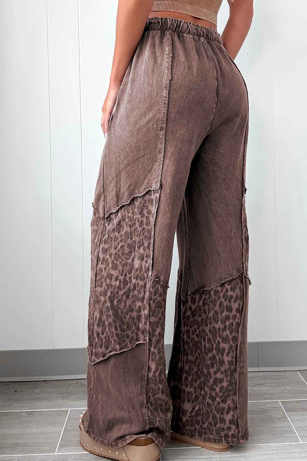 Coffee Mineral Wash Leopard Patchwork Loose Pants 504d25a39da8e288