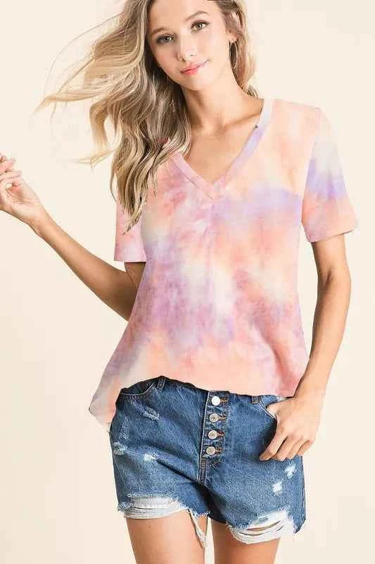 Tie Dye French Terry V Neck Top LAVENDER MULTI 504d636ce60a482c9d2db14eacab4e6f-Max-Origin