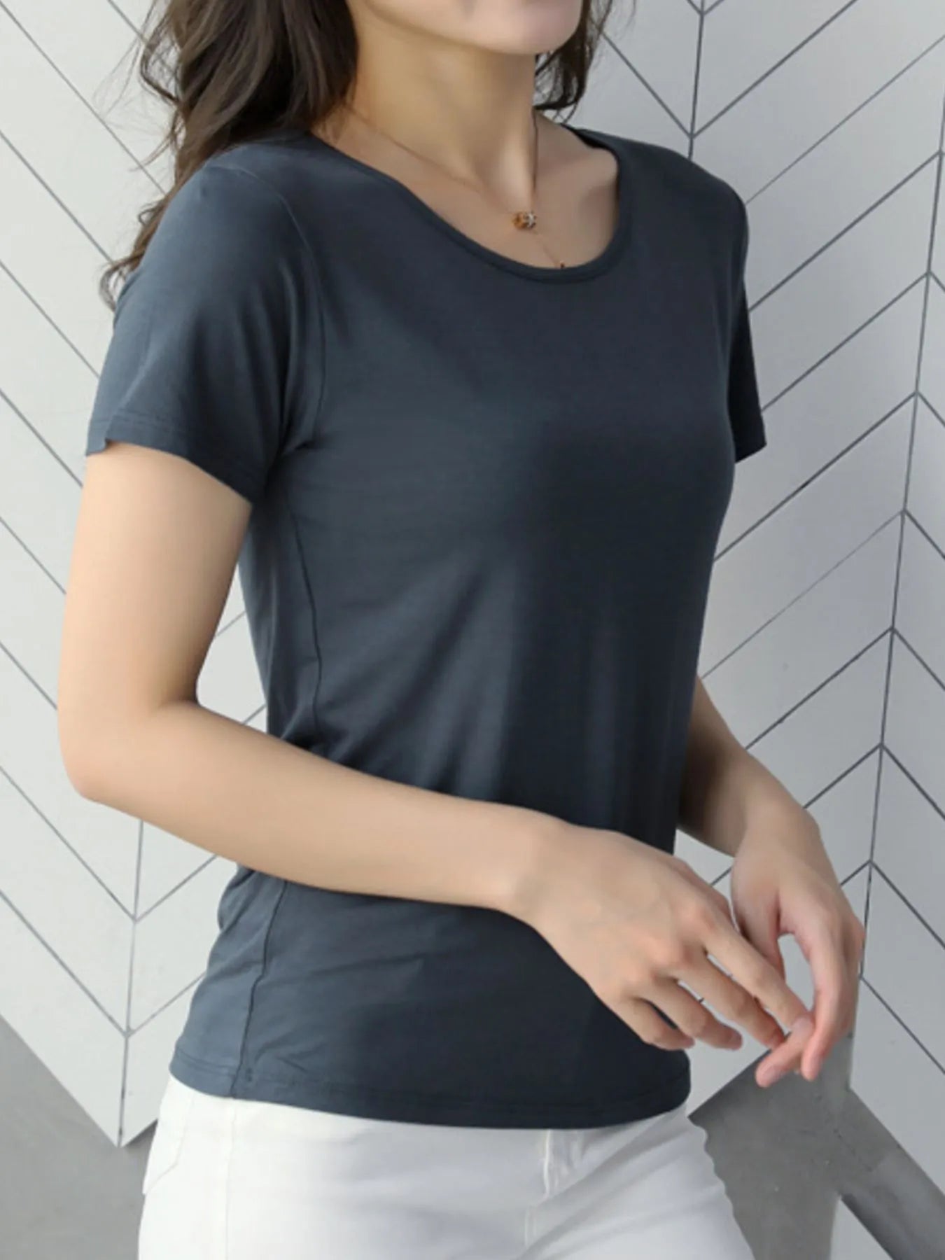 Round Neck Short Sleeve T-Shirt Dusty Blue 50536bd7-0b0b-46ab-8e3c-b2377b8cd63d-Max-Origin