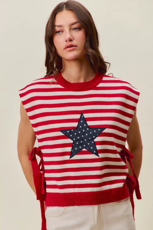 Stripe Star Patch 4th Of July Side Tie Vest Top RED IVORY 5057e8ae-ecb2-4490-bf1b-5060ed4fae90-Max-Origin