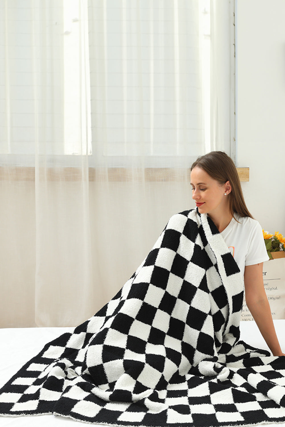 Black & White Checkerboard 127*152cm Flannel Blanket Color black ONE SIZE Terylene 505897467ee4116e