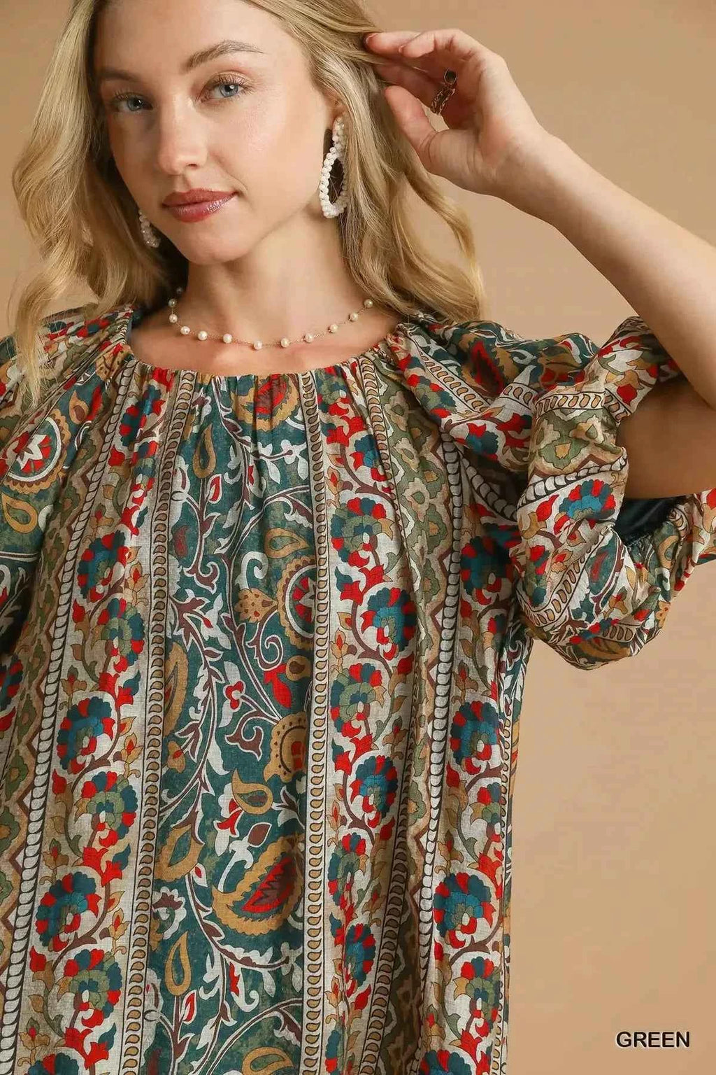 Umgee Boho Floral Stripe Puff Sleeve Blouse 5058f4c4-2c0b-4c84-a627-07059121f976-Max-Origin