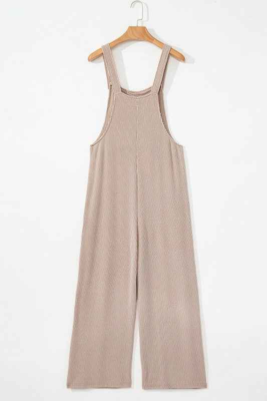Ribbed Knit Patch Pocket Wide Leg Overalls 5059fc09-c4bd-4eac-bc2a-f96130f1f8a4