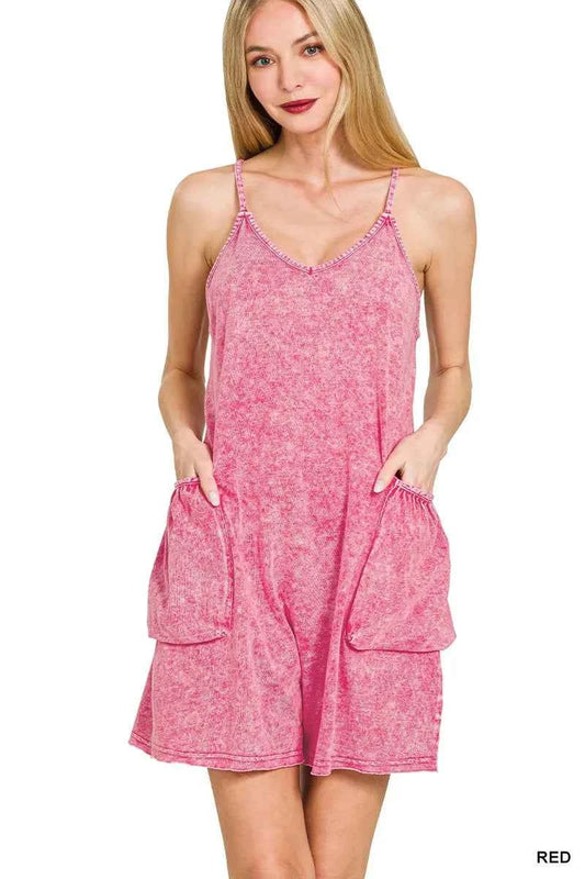 Zenana Halo Snow Washed Spaghetti Strap Romper RED 50690233c47a47268c66f137bbe6dfe4-Max-Origin