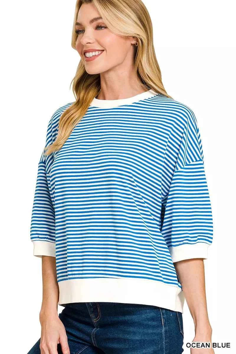 Zenana Striped Contrast Trim Banded Bottom Top 506b51214c1442a1a4623167b388c306-Max-Origin