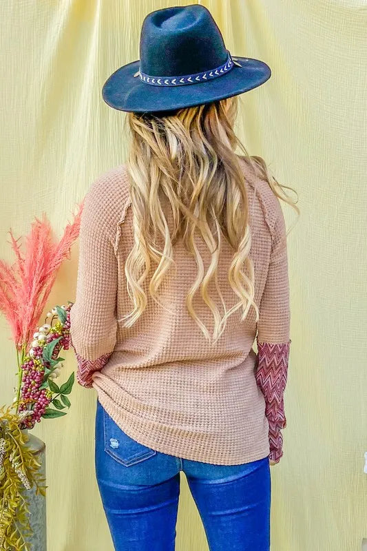 And The Why Button Detail Printed Sleeve Waffle Knit Top 5070b34a348b4133be0b8dca3bcc8f50-Max-Origin