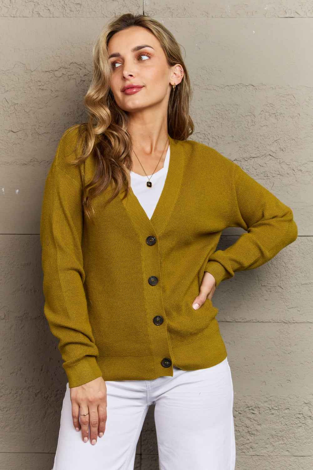 Zenana Kiss Me Tonight Full Size Button Down Cardigan in Chartreuse 5074855d784444ad9ed50c3646e85bf0-Max