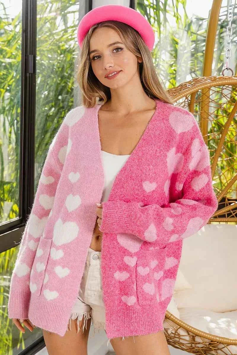 BiBi Heart Color Block V-Beck Knit Cardigan with Pockets 507a5e69d143482f8272bada38650f34-Max-Origin