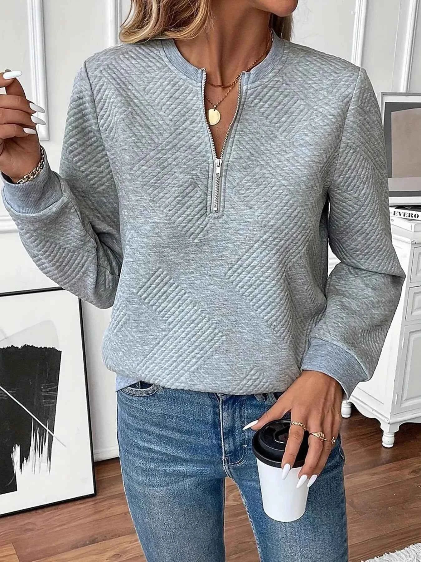 Quarter Zip Textured Long Sleeve Sweatshirt 507f52996bc44ff5b82b65d7a0b90855-Max-Origin