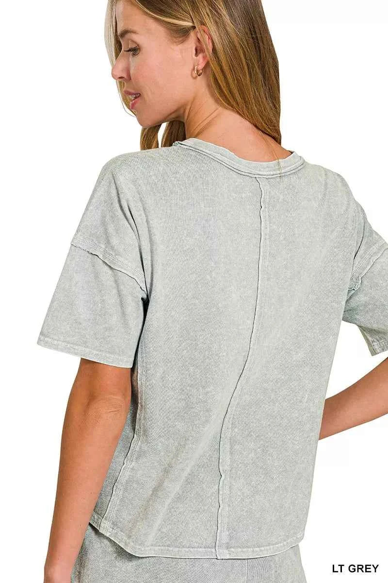 Zenana Halo Snow Washed Short Sleeve Tee and Shorts Set 50821dcf4c1b4868a671728afe6f5431-Max-Origin