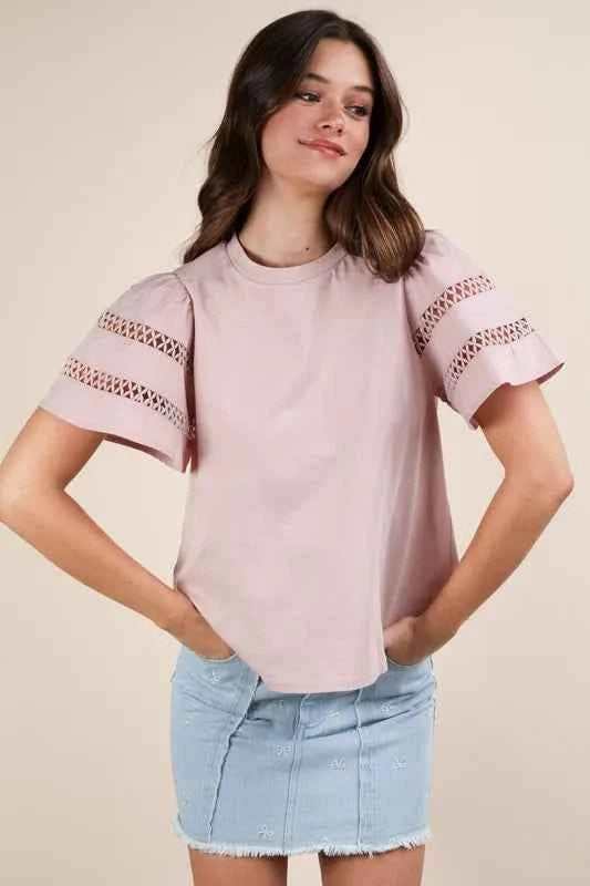 VERY J Lace Trim Sleeve Top Blush 508e2db4f235477280e1e4a10acb2b0c-Max-Origin
