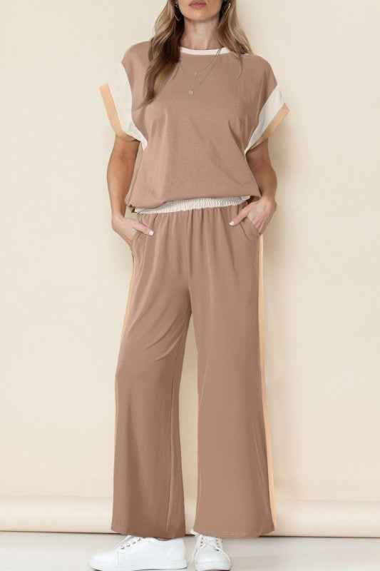 Colorblock Cap Sleeve Tee and Pants Set 508f9f45-a9e1-40ab-a2a5-6dabc3ff4ec1