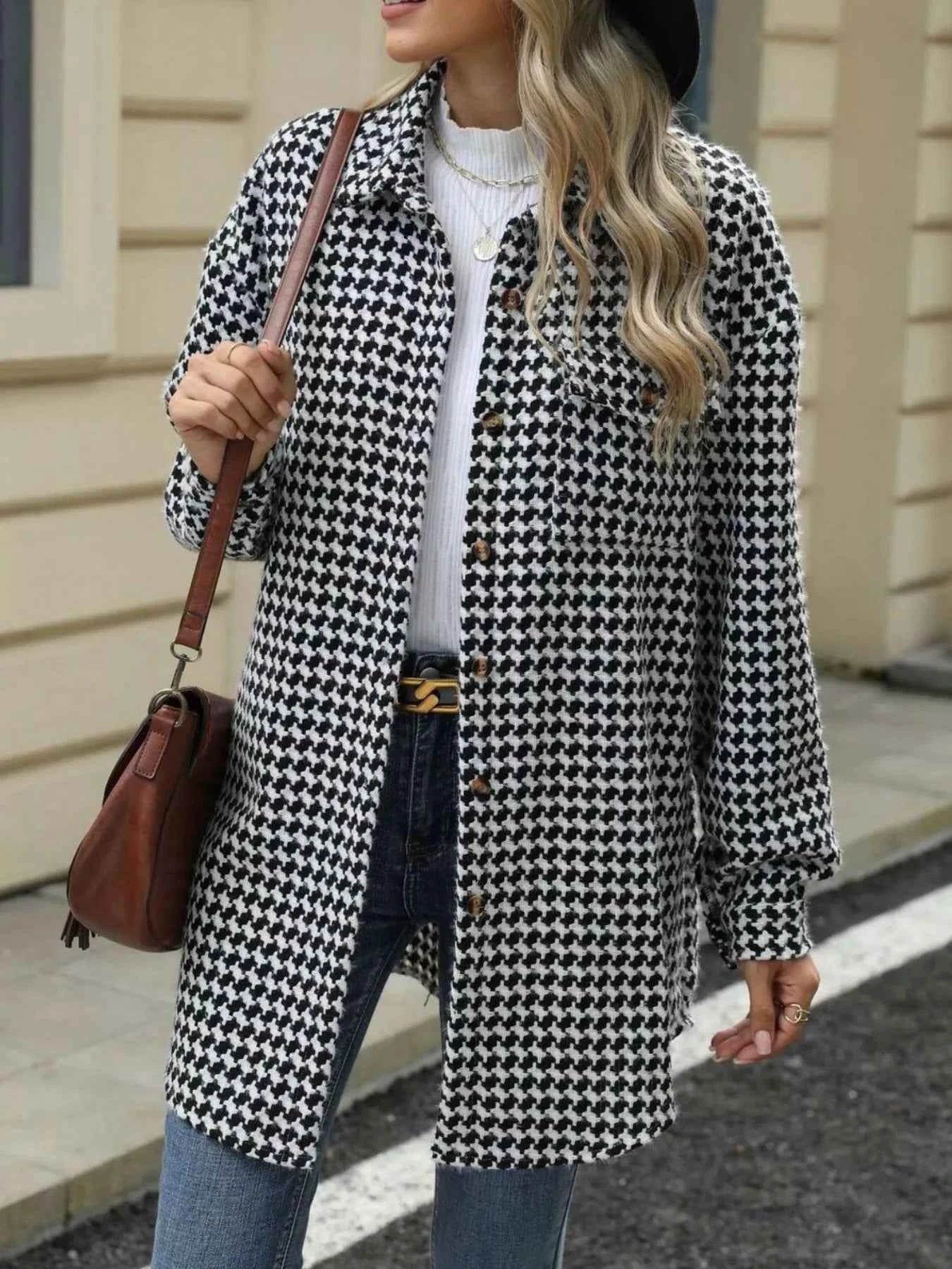 Houndstooth Button Up Long Sleeve Coat 509364b0-1eca-461e-9c02-bd90642b6d94-Max-Origin