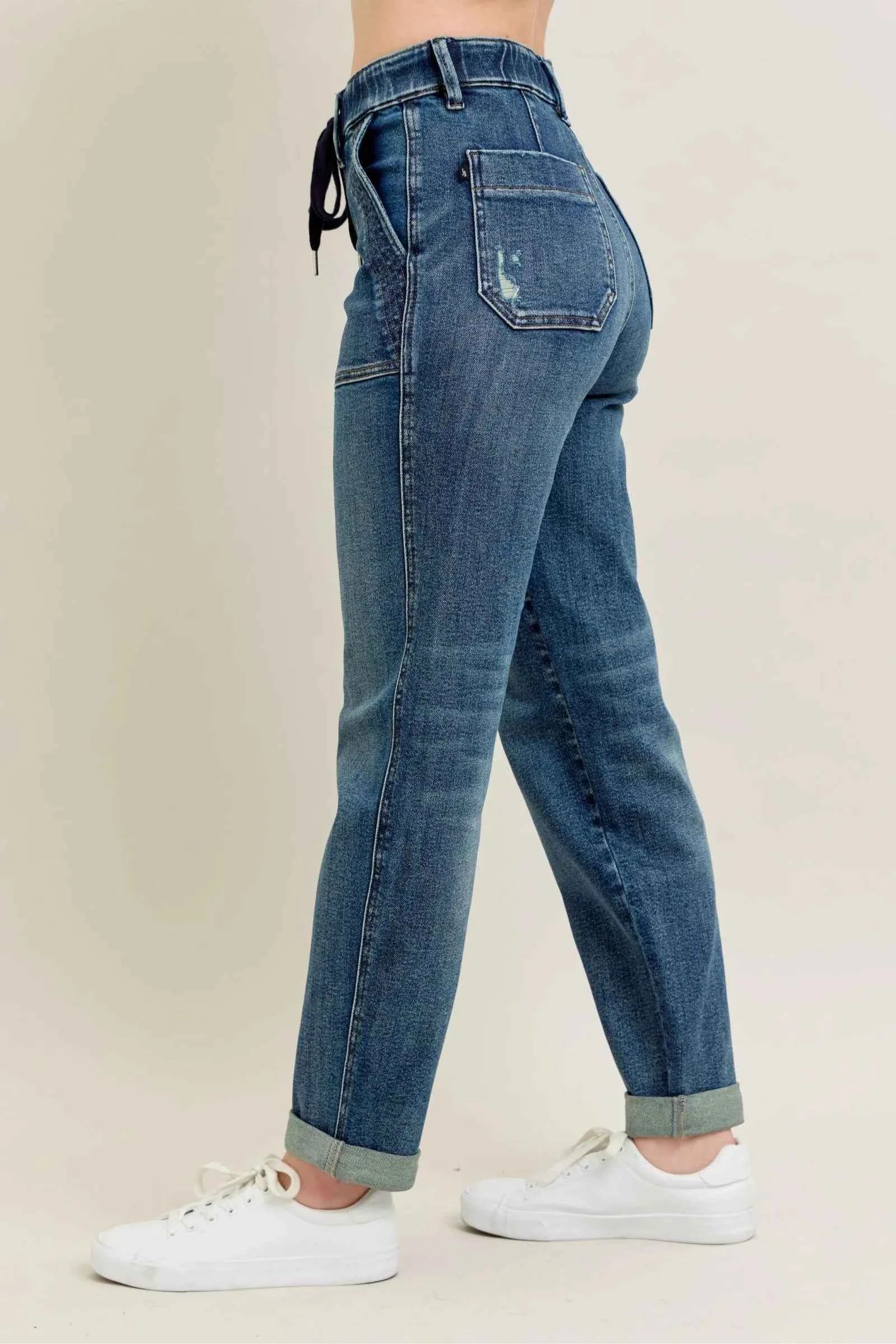 Full Size HW Vintage Wash Jeans w/ Drawstring Plus Size 509730e4-903a-458c-b620-370f6aadc6ac-Max-Origin