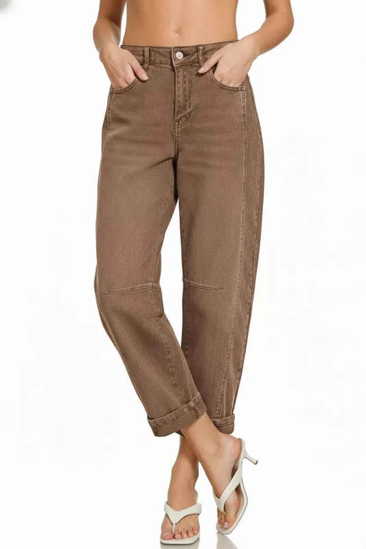 Zenana High Rise Barrel-Leg Cropped Jeans 50975c3b-a069-433b-bdea-23de231d13e6-Max-Origin