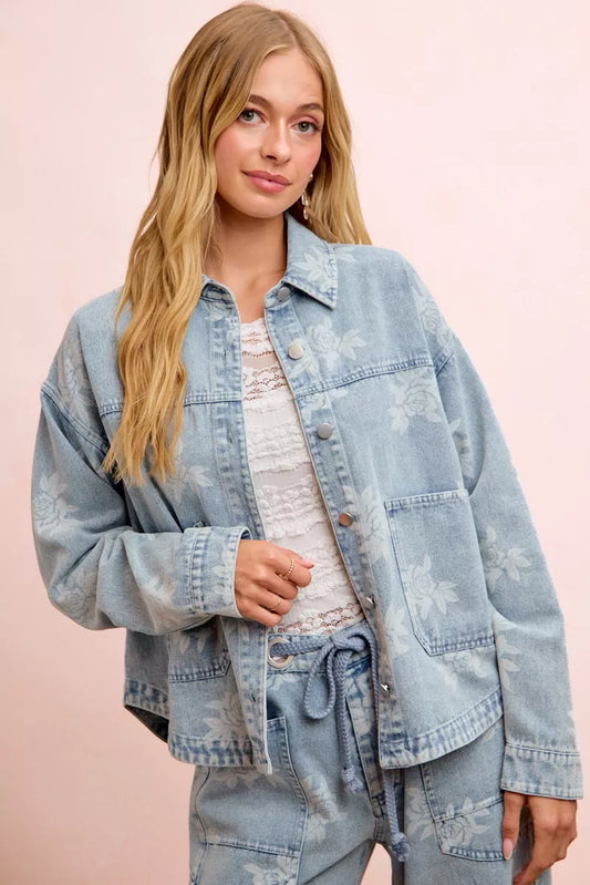 Printed Washed Denim Jacket With Pocket 5097f6c9-e65f-44d4-ae82-93158da49f20-Max-Origin