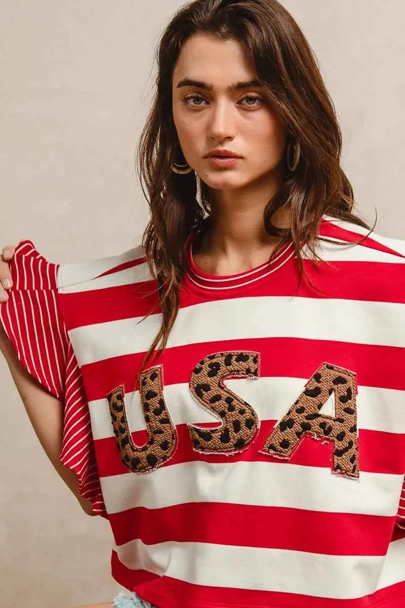 BiBi Stripe Mixed Ruffle Sleeve Top With Leopard Letter 50a7c966ced54dd4acf72411c9e6edfa-Max-Origin