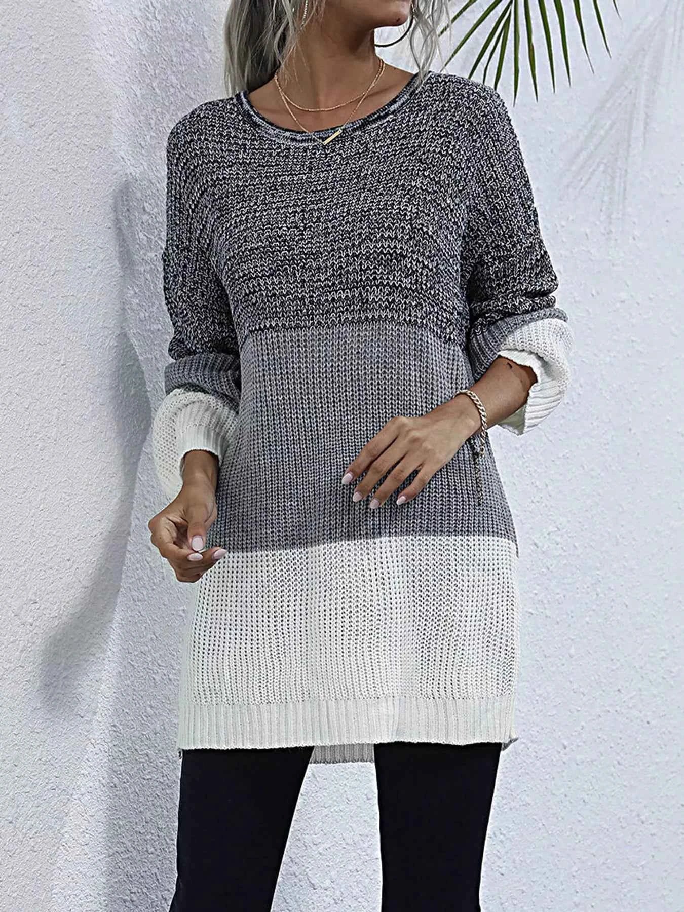 Color Block Round Neck Oversized Sweater 50b1eee9e95b41e9a9347358037b1574-Max-Origin