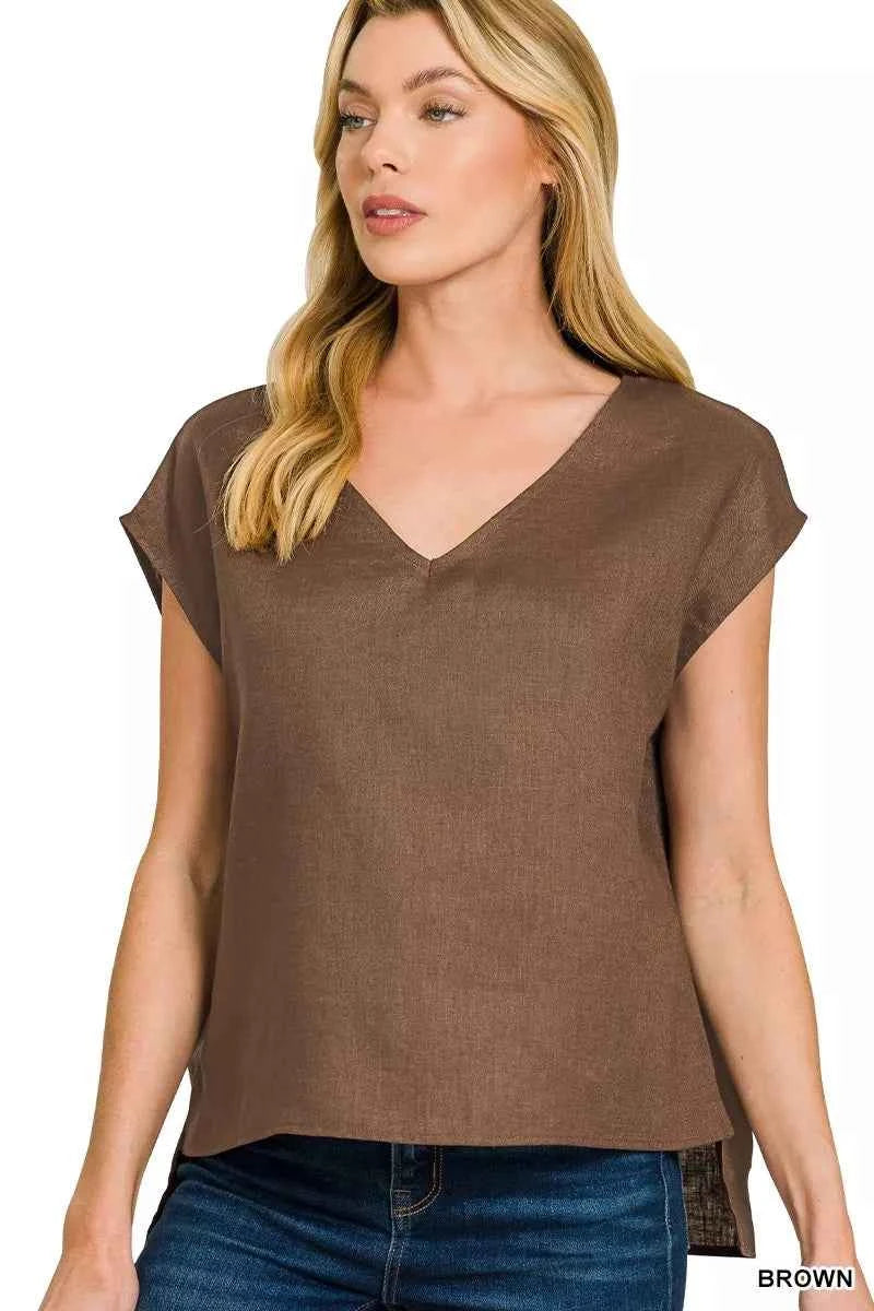 Zenana Linen V-Neck Sleeveless Top BROWN 50b64f0c953241b68645d85fcd3d3a98-Max-Origin