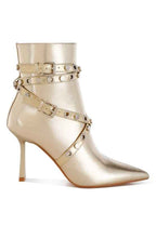 Marinta Metallic Slim Flared Heel Strappy Boots 50b8ae65-6050-41f1-904b-81dd6e95dcde