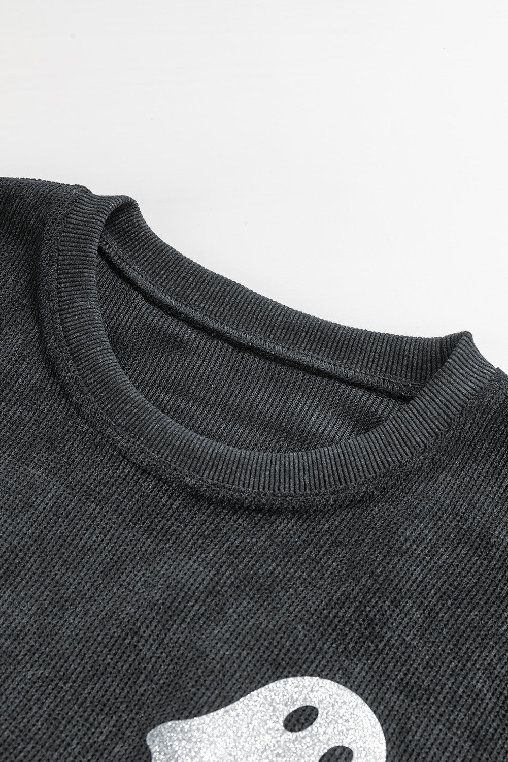Black Halloween Ghost Corded Crew Neck Loose Sweatshirt 50b9e0bd5d9a4da3