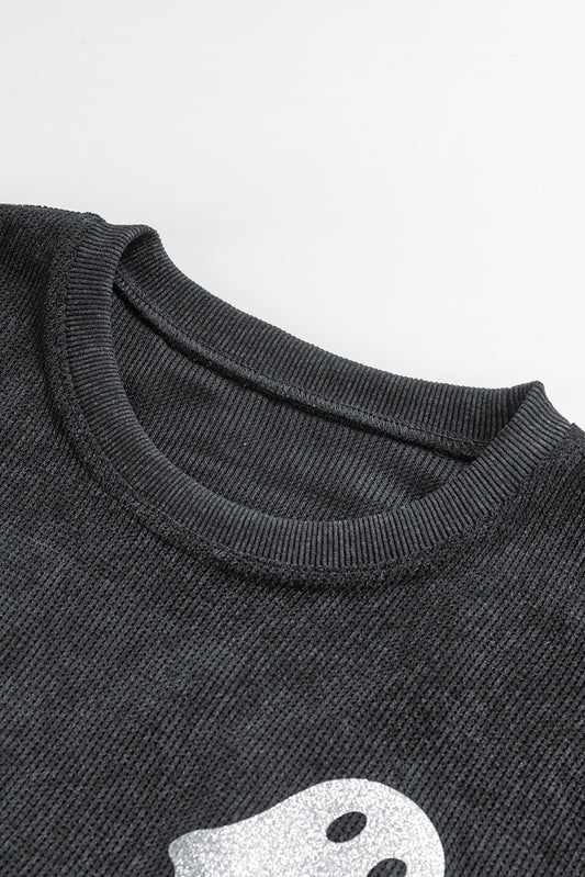 Black Halloween Ghost Corded Crew Neck Loose Sweatshirt 50b9e0bd5d9a4da3