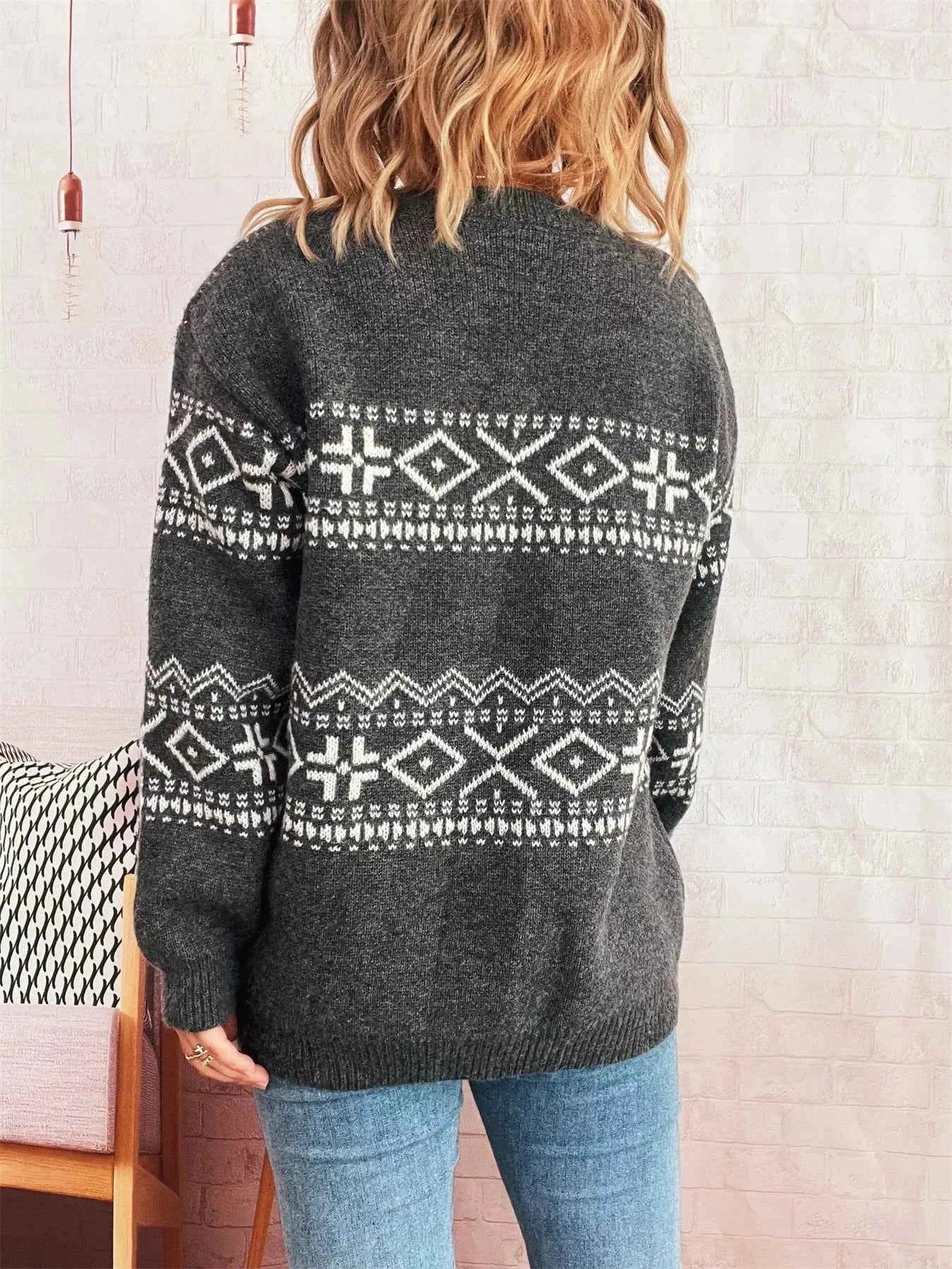 Geometric Dropped Shoulder Long Sleeve Sweater 50c0ec79c8b6407998e14354fb1cadb7-Max-Origin