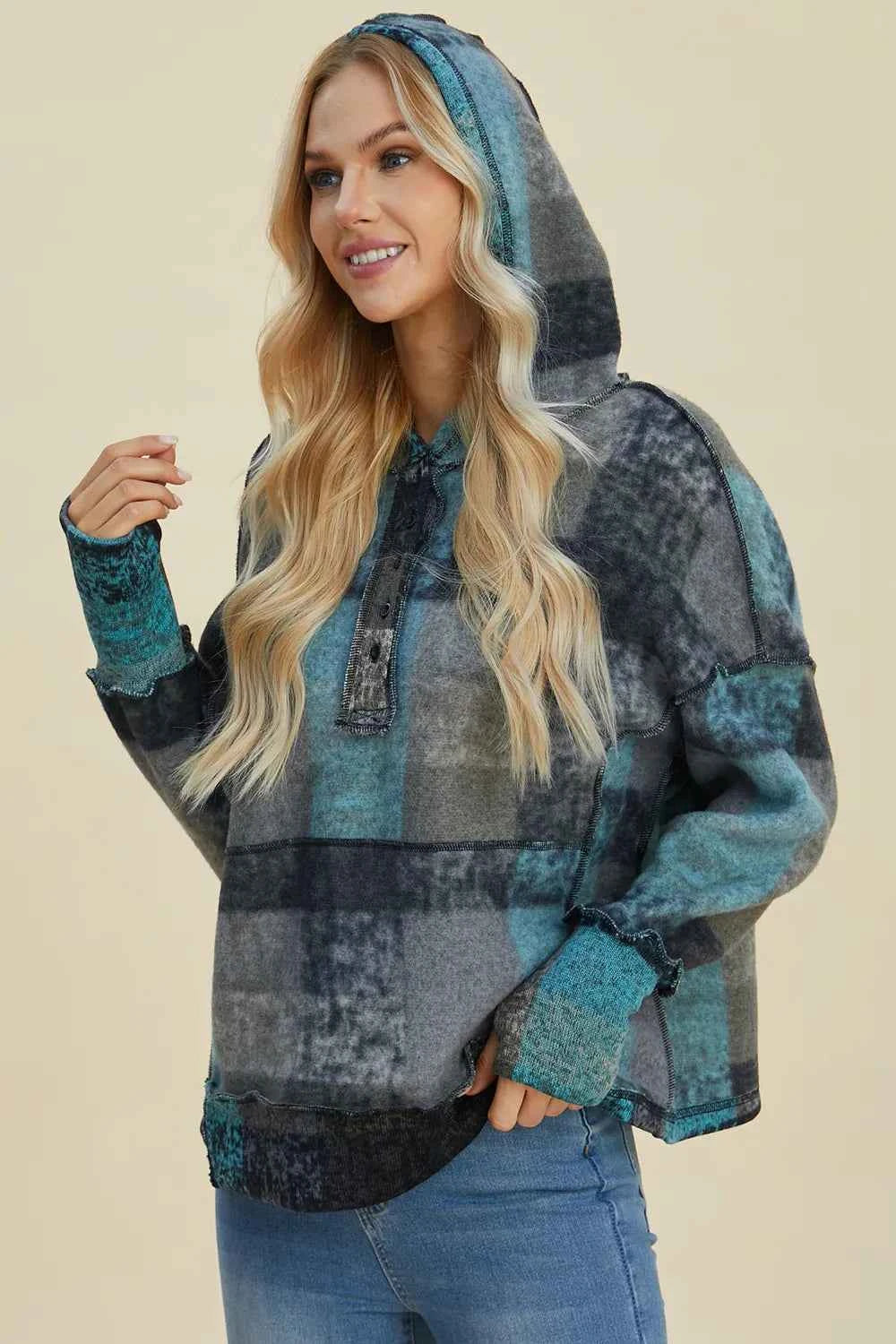 Double Take Full Size Plaid Dropped Shoulder Fleece Hoodie 50c4f7f7-32ce-4d0e-a243-1aeee342442b-Max