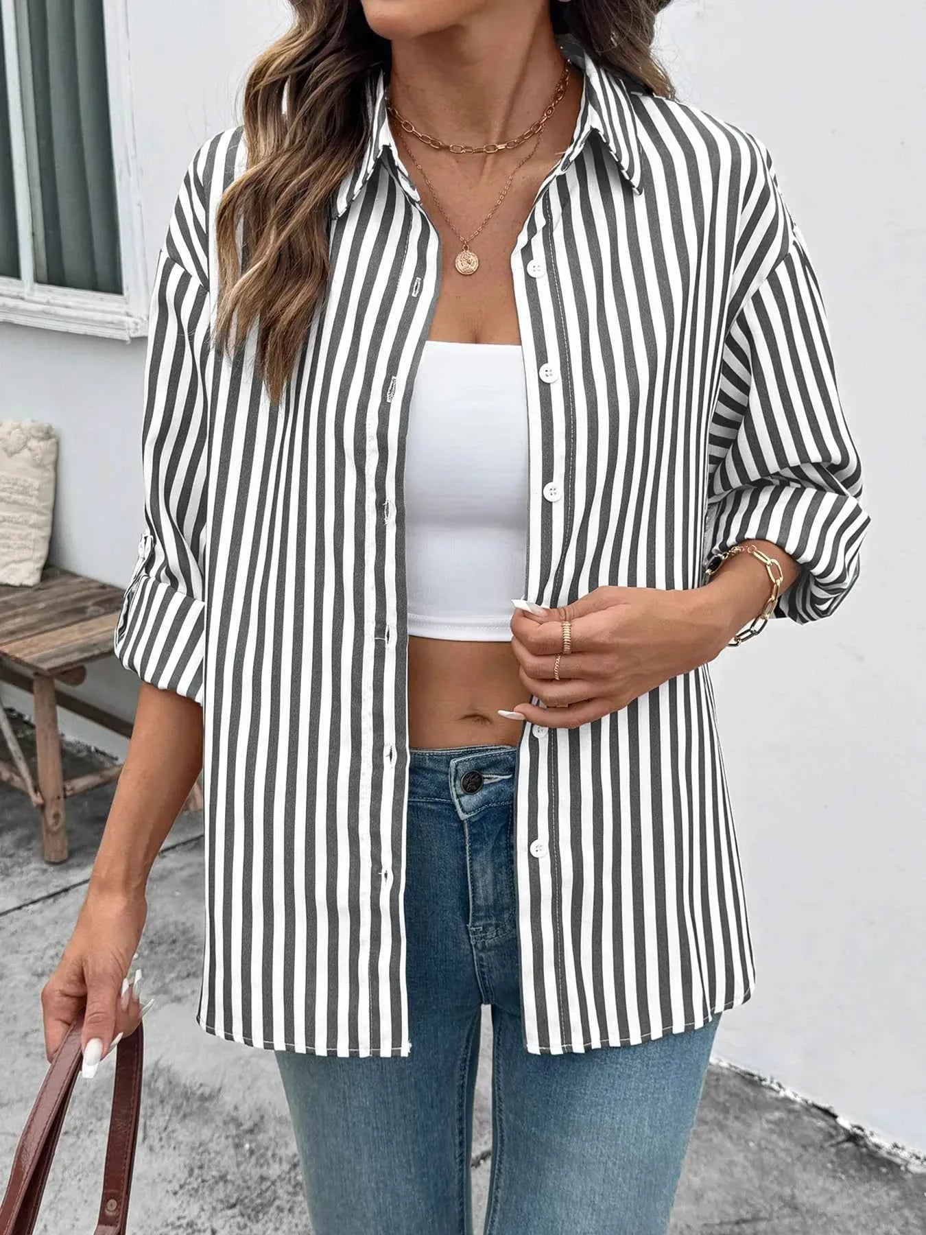 Striped Oversized Button-Up Shirt 50c931d5196d4015ae5d9e25930279df-Max-Origin
