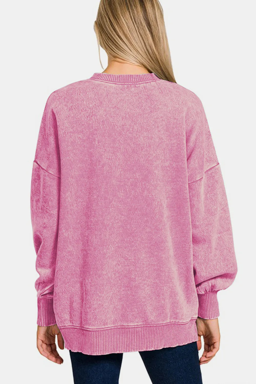 Zenana High-Low Acid Wash Fleece Sweatshirt 50ca5a26-0751-4aba-9a63-bfdd9c5b7b94-Max