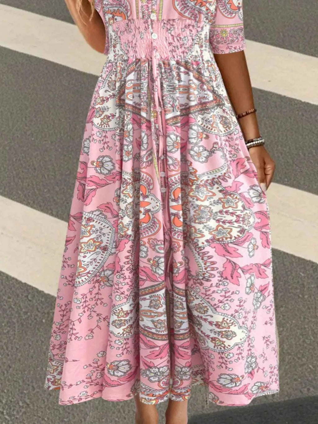 Smocked Printed Half Sleeve Dress 50d1e567-f64b-408f-9f98-ee27e7750f19-Max-Origin