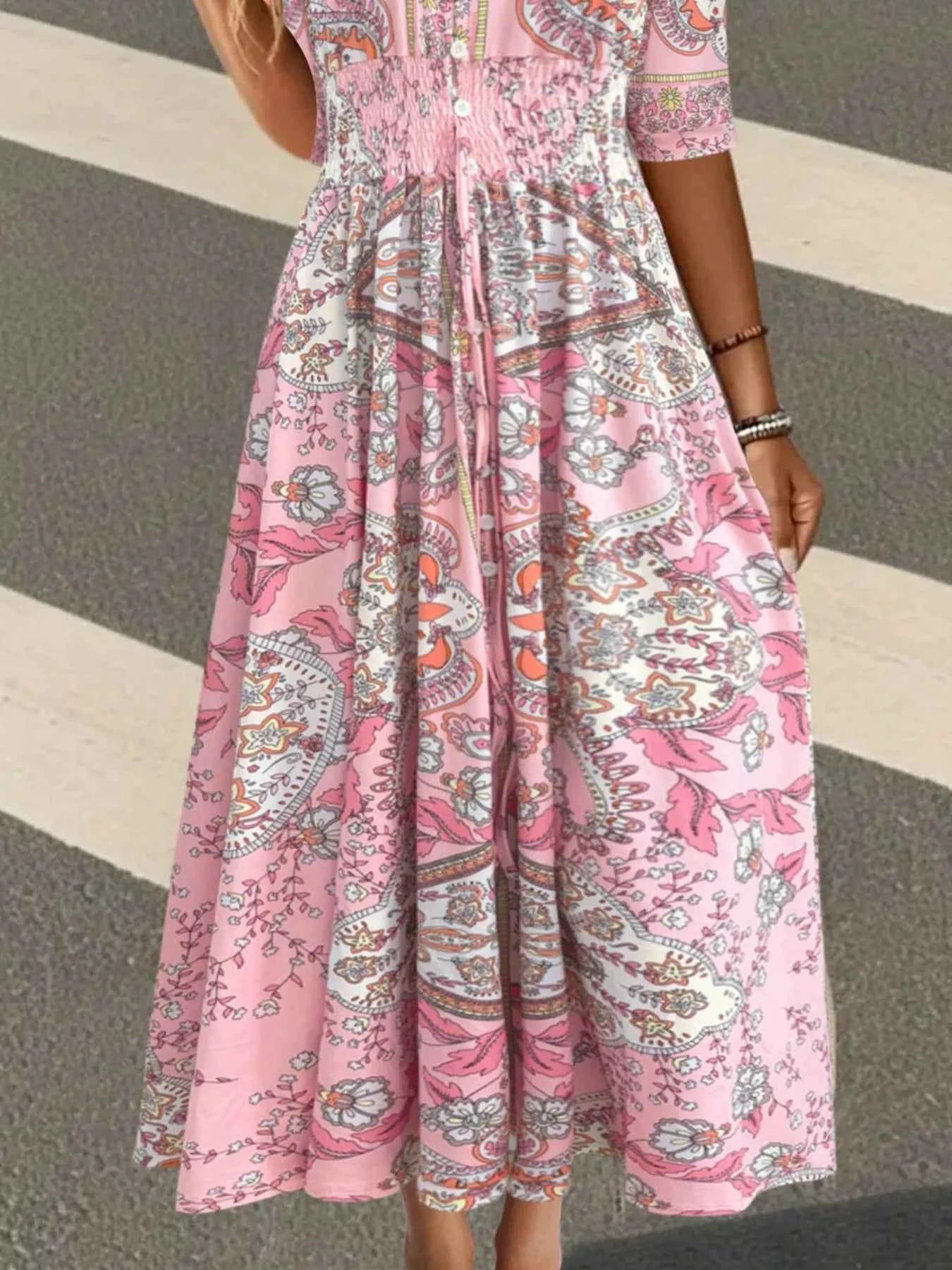 Smocked Printed Half Sleeve Dress 50d1e567-f64b-408f-9f98-ee27e7750f19-Max-Origin