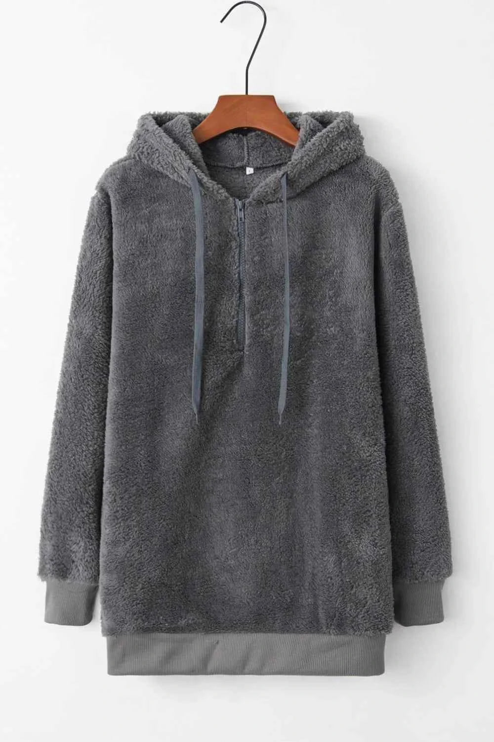 Full Size Quarter-Zip Drawstring Teddy Hoodie 50d34108-80d2-4152-8c87-4eacc077df5b-Max