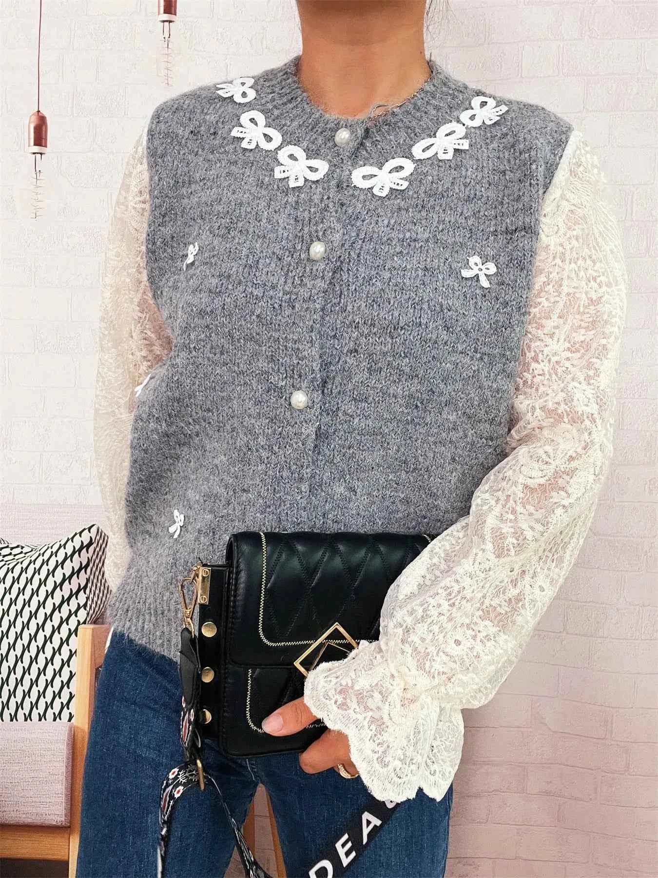 Lace Sleeve Button-Up Cardigan 50f2d0d9adb64b9ea5deabf7275ff100-Max-Origin