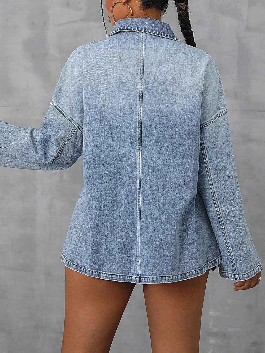 Collared Neck Drop Shoulder Denim Top 50f5303b-67d9-4724-a32a-f8517c2f6a7a-Max-Origin