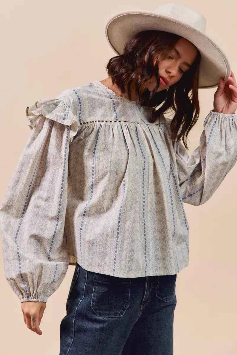 SO ME Floral Cotton Print Ruffled Long Sleeve Blouse 5104ed053b2f4c568b5d801aef3a0209-Max-Origin