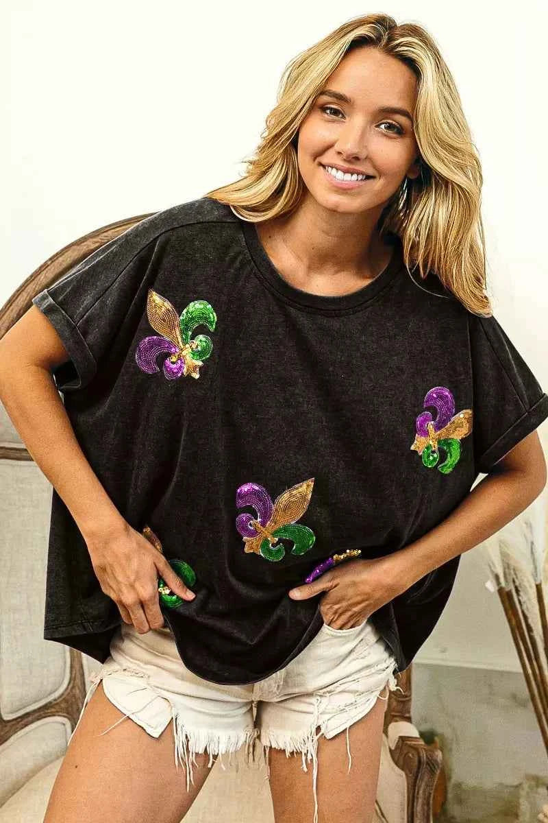 BiBi Fleur De Lis Sequin Patches Mardi Gras Sleeve Top 5105929d59724a059a4c11f04a3a5229-Max-Origin