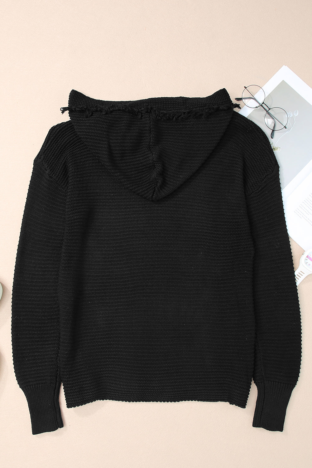 Purple Split V Neck Pullover Hooded Sweater 5106e9c8a573e64b