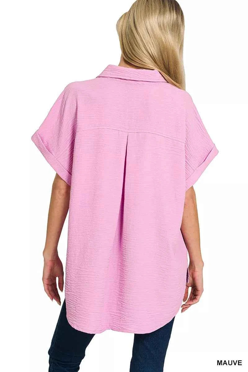 Zenana Woven Airflow Button Down Shirt 510c4cff4bb44bb8ac039e169d103682-Max-Origin