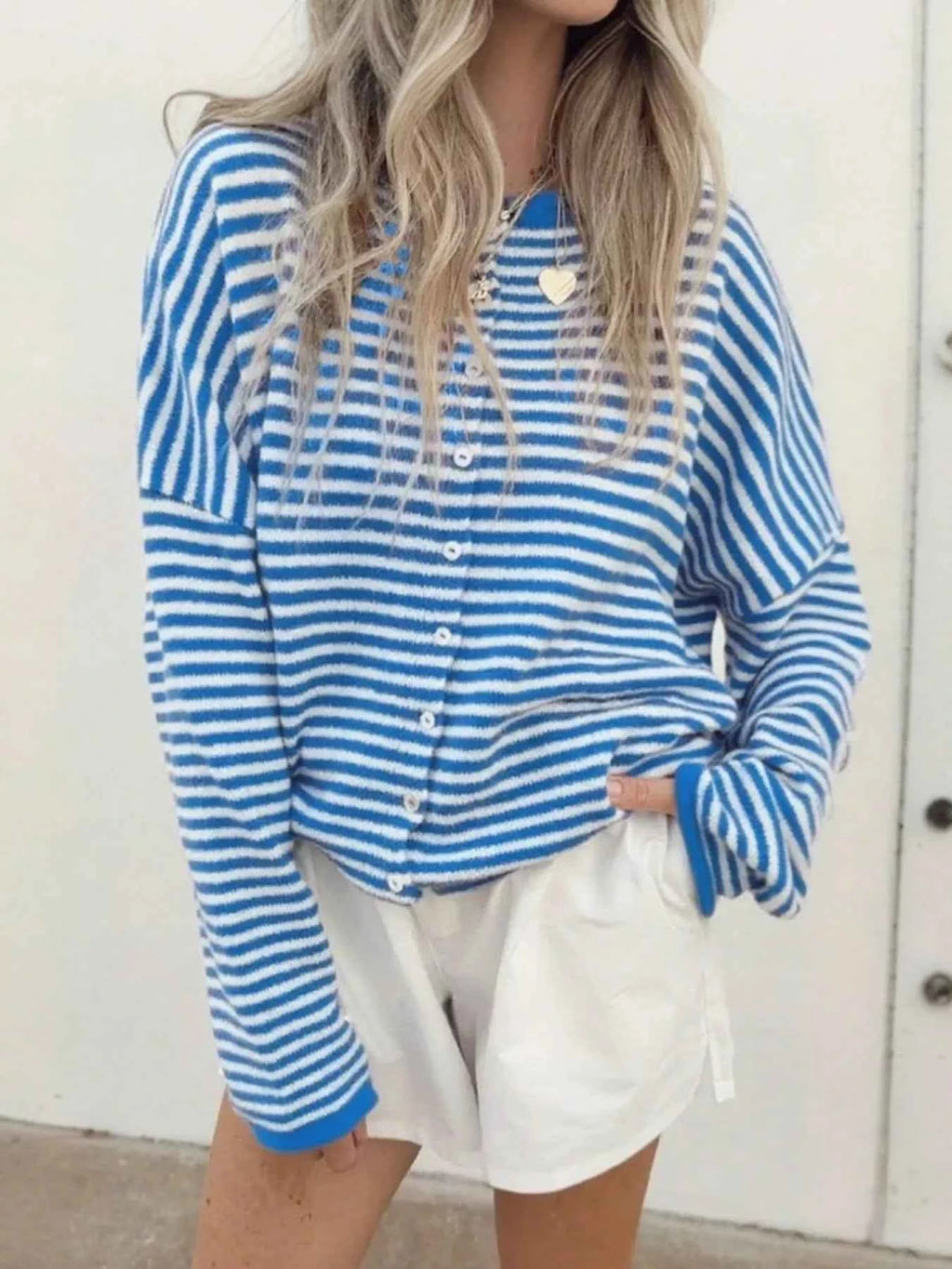 Striped Button Front Long Sleeve Cardigan Sky Blue 5112ddff-1b98-41f3-b378-60765da950cd-Max-Origin