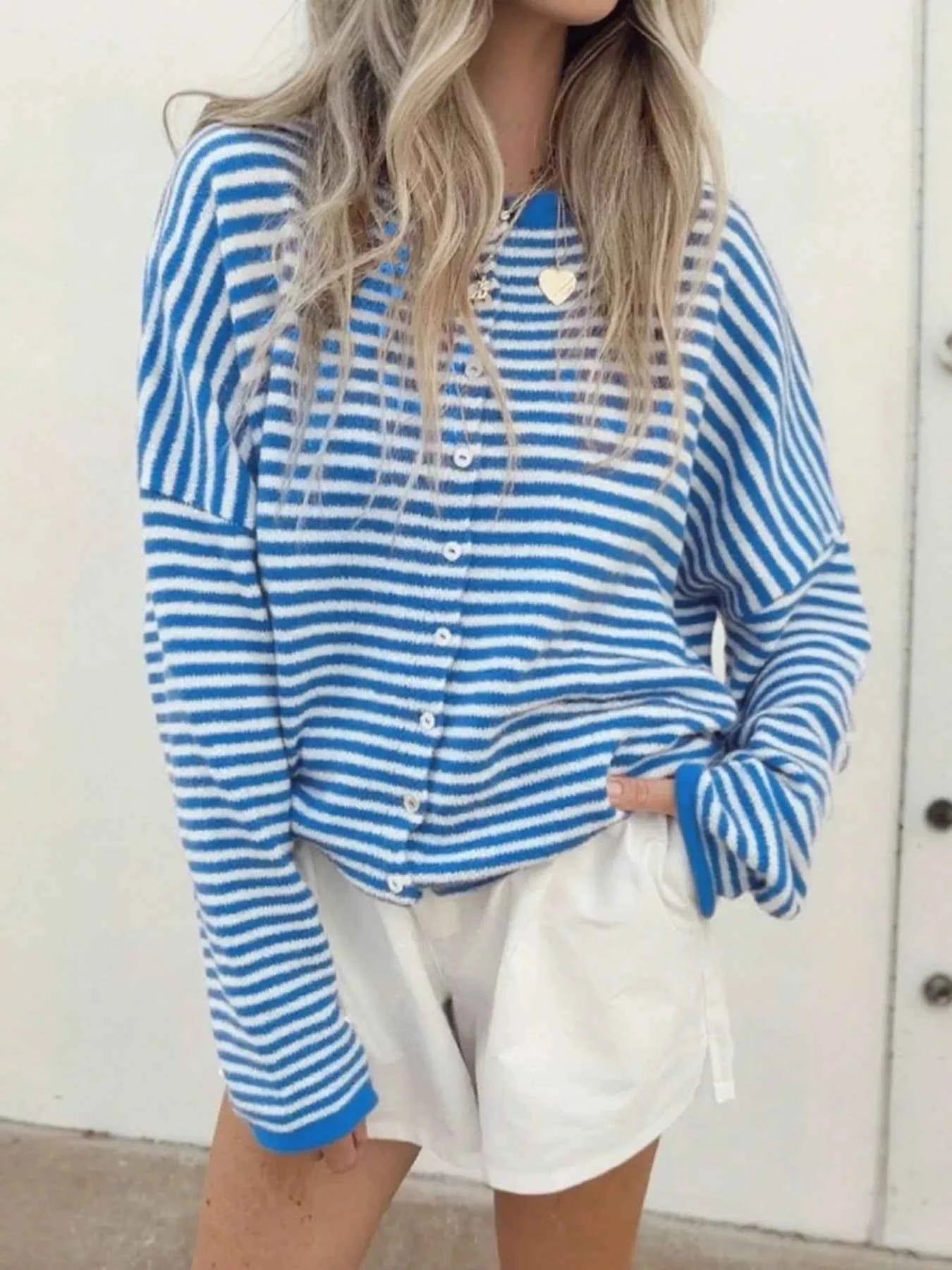 Striped Button Front Long Sleeve Cardigan Sky Blue 5112ddff-1b98-41f3-b378-60765da950cd-Max-Origin