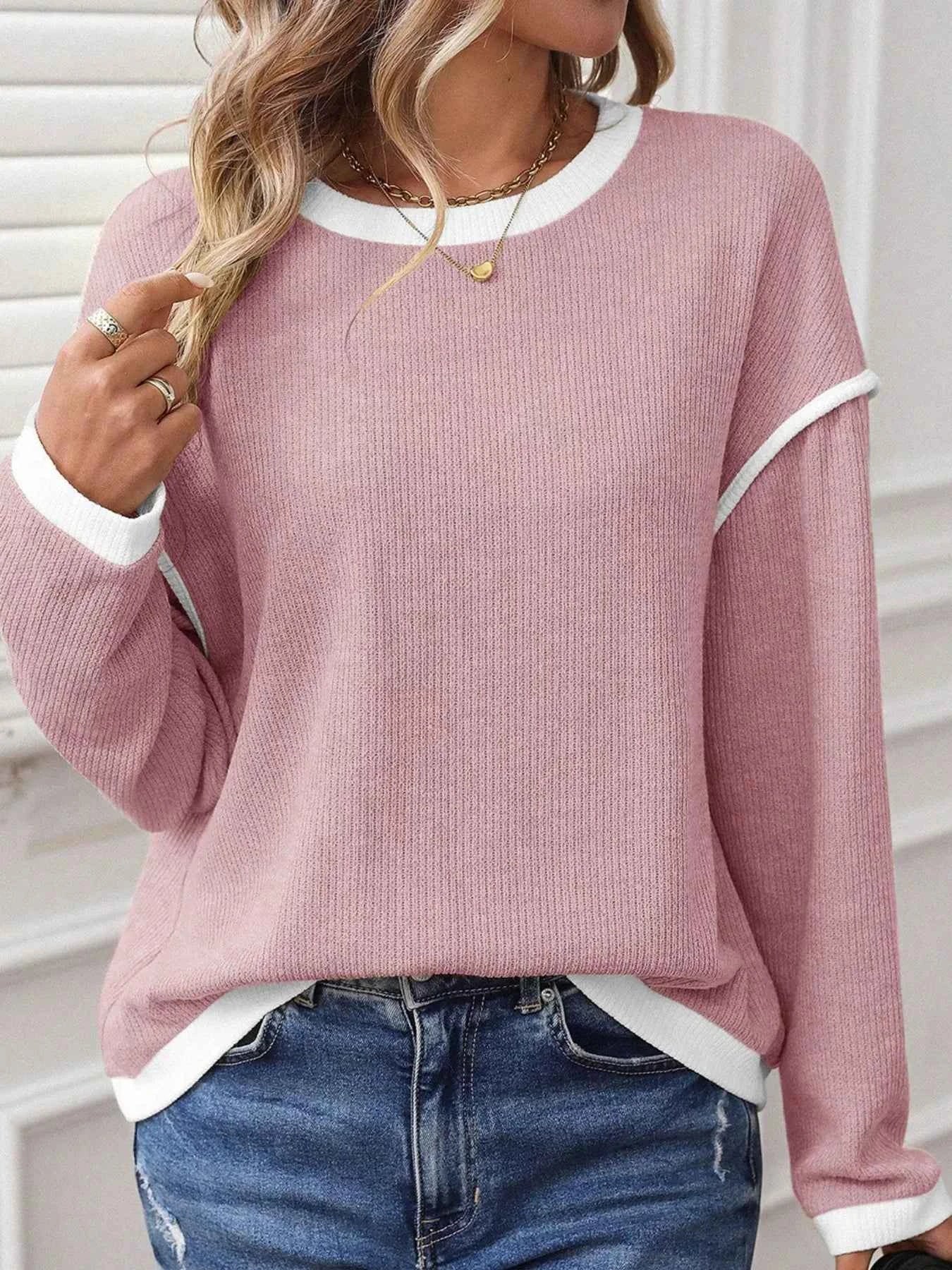 Contrast Color Trim Knit Drop Shoulder Loose Top 511455e7e45c4ac4a3b5712390a9457f-Max-Origin