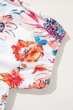 White Floral Square Neck Puff Sleeve Flowy Plus Size Midi Dress 5122dee901cb5bff