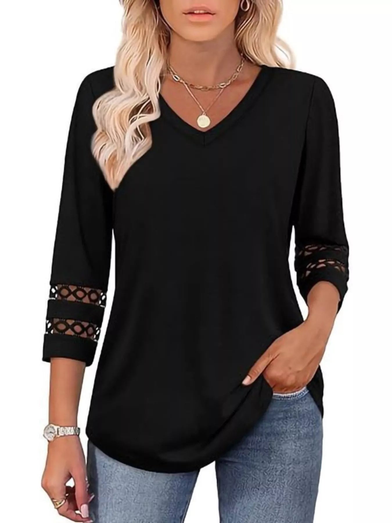 Full Size V-Neck 3/4 Sleeve T-Shirt Plus Size 51312baecdd14e0b81a845461877ca69-Max-Origin
